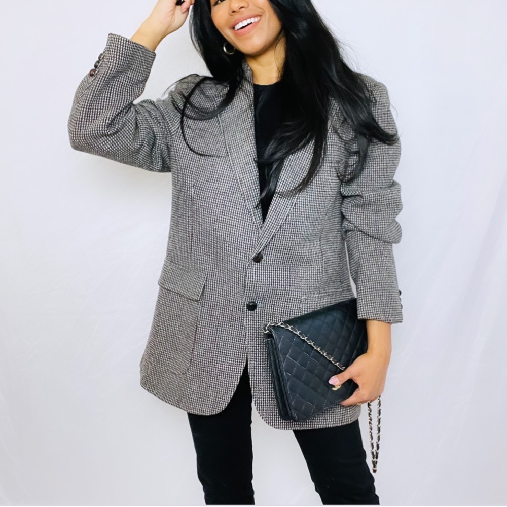 Vintage | 100% Pure Wool Checkered Single Breasted Oversized Blazer